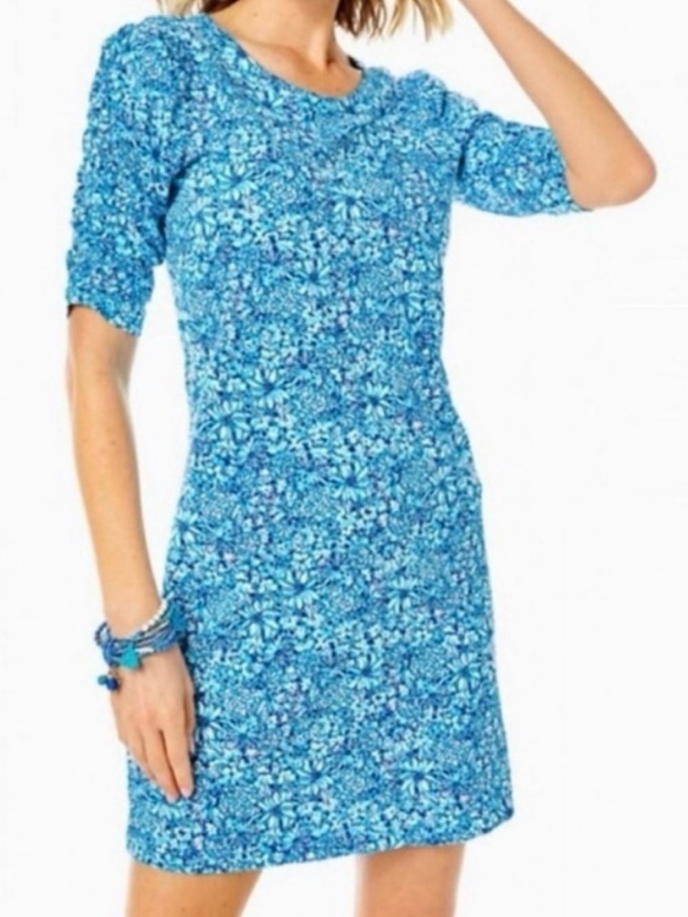 Lilly Pulitzer Belden T-Shirt Mini Dress Cumulus Blue Blooming Sz Large Floral